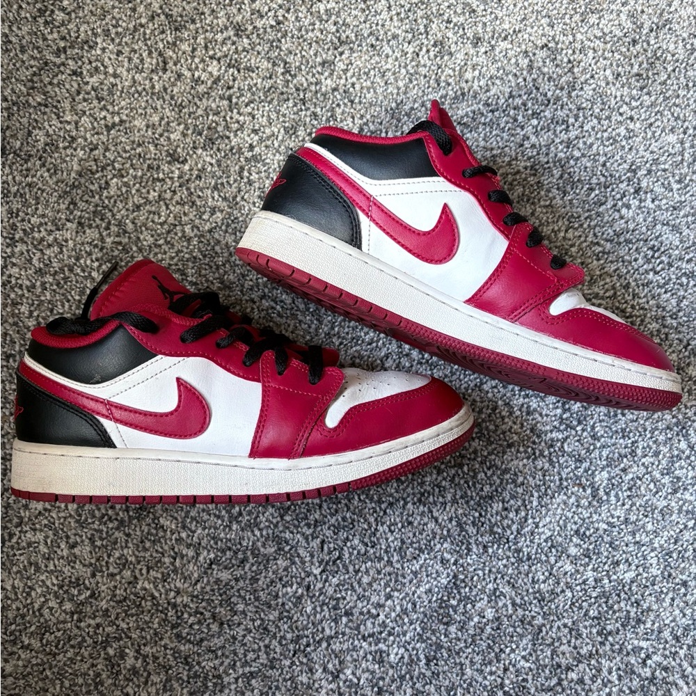 Red and White Sneakers with Black Accents